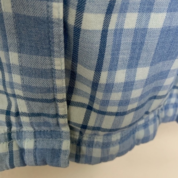 L L Bean Fleece Lined Flannel Shirt Jacket Check Plaid Blue Gray Smock Hem Sz 1X - Picture 6 of 14